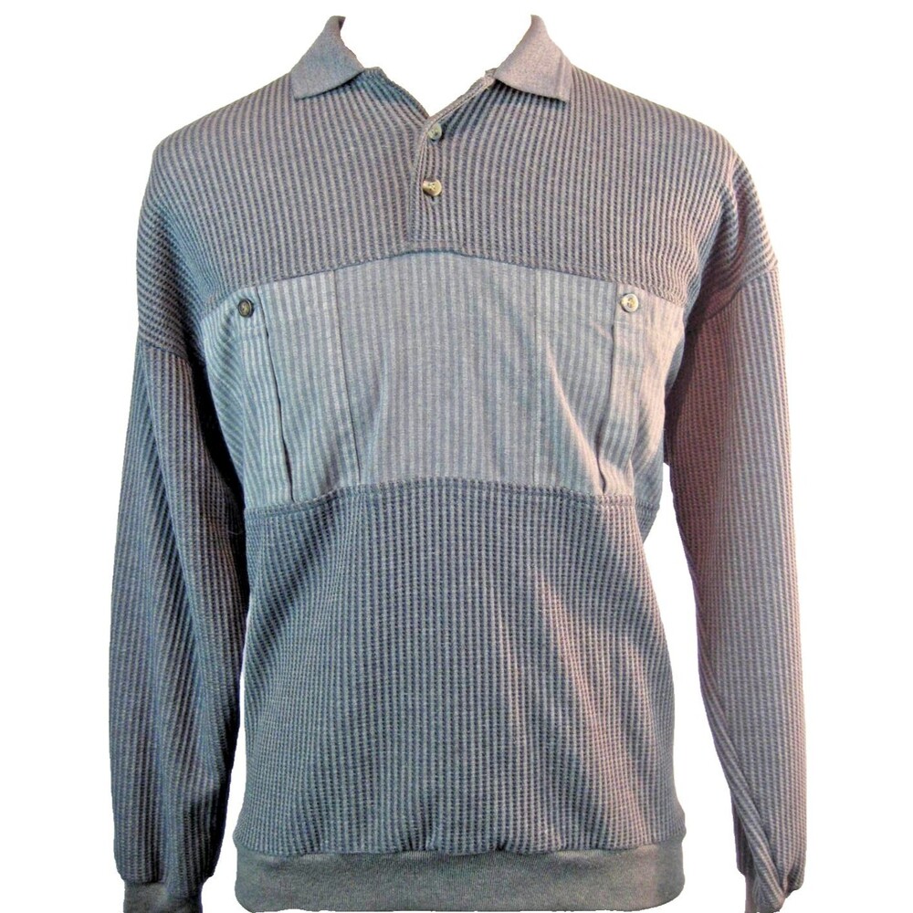 Mens Hill & Archer Blue/Grey Striped LS Rugby Shirt sz L